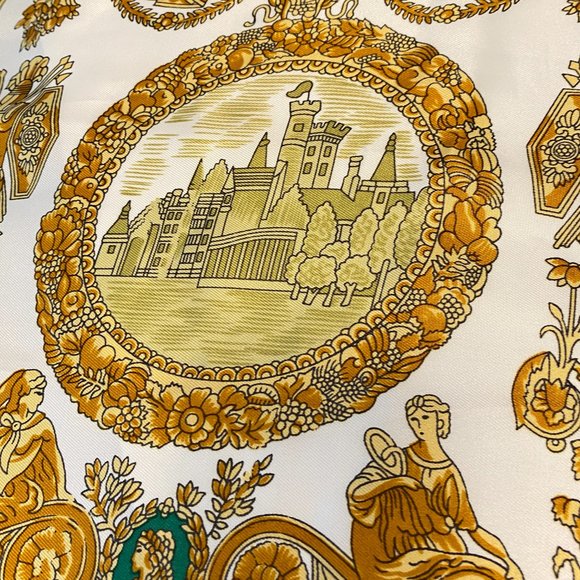 Soft Fabric Scarf Navy and Gold Castles Roman Ornate Design - Picture 8 of 9